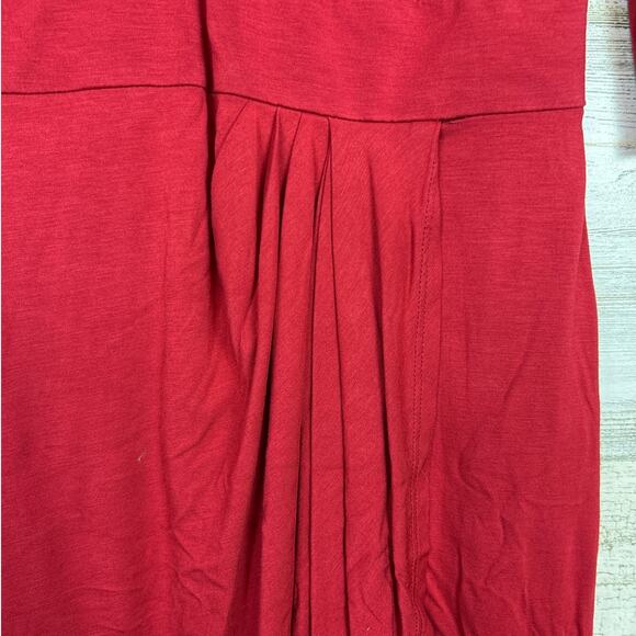 Trina Turk womens 4 Red V Neck Wrap Pleated 3/4 Sleeve Ruched Sheath midi Dress - Picture 6 of 6